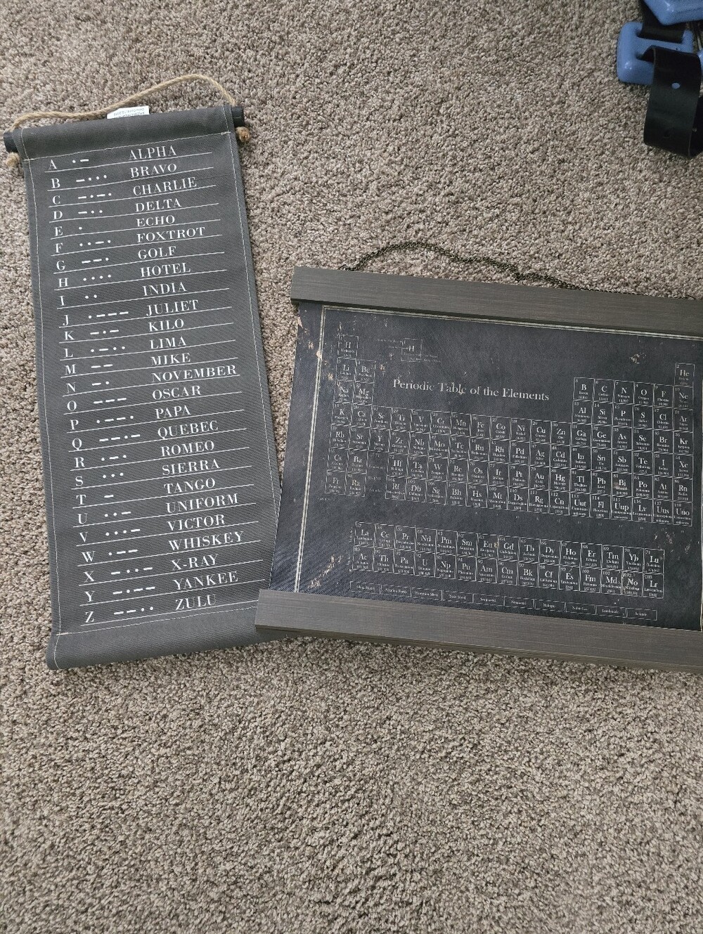 Vintage-Style Black NATO Phonetic & Periodic Table Wall Hangings